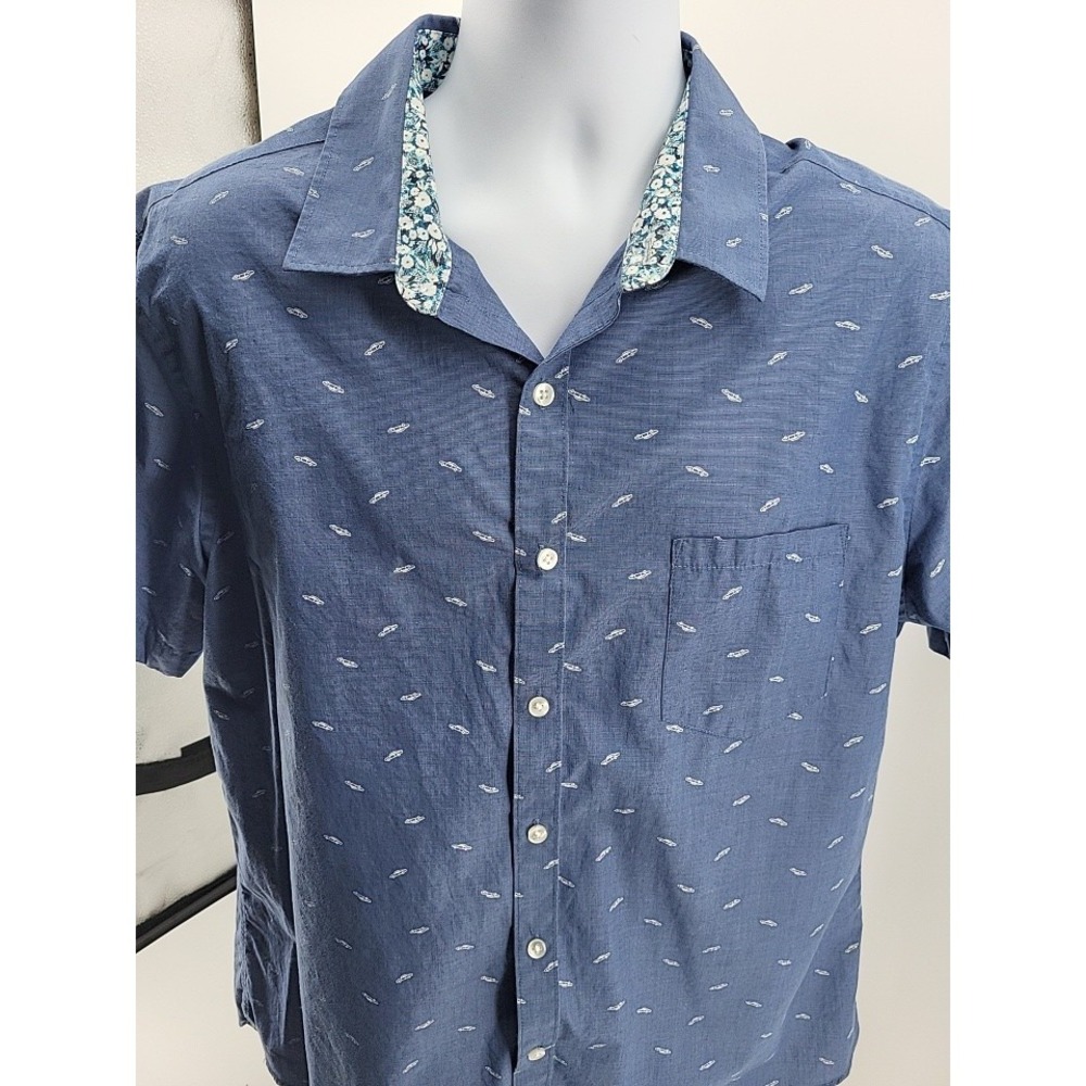 Van Heusen Sz XL Button Up Shirt Short Sleeve Cars Print‎ Blue Men's